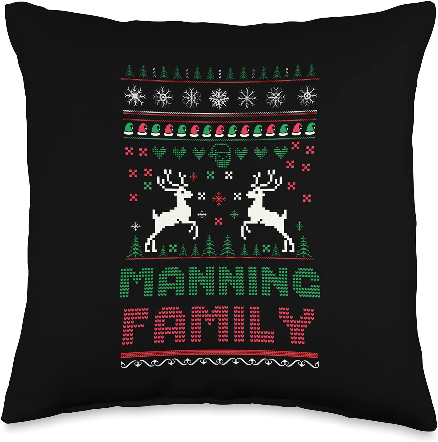 Ugly Christmas shirt Manning Funny Matching Ugly Christmas Family Name Manning Throw Pillow, 16x16, Multicolor