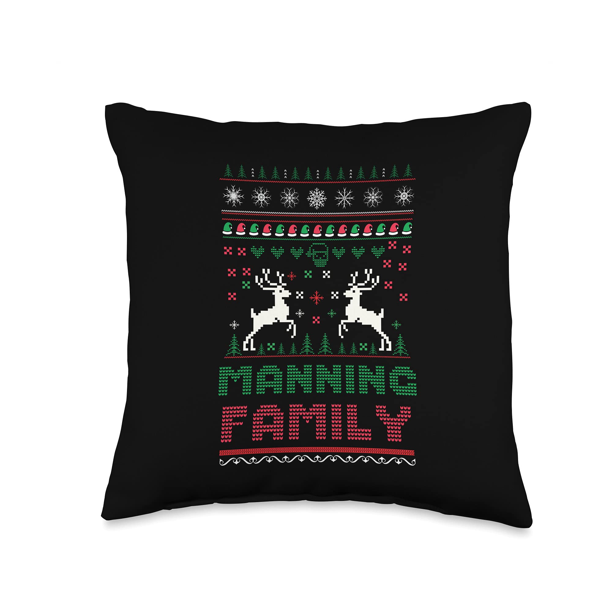 Ugly Christmas shirt Manning Funny Matching Ugly Christmas Family Name Manning Throw Pillow, 16x16, Multicolor