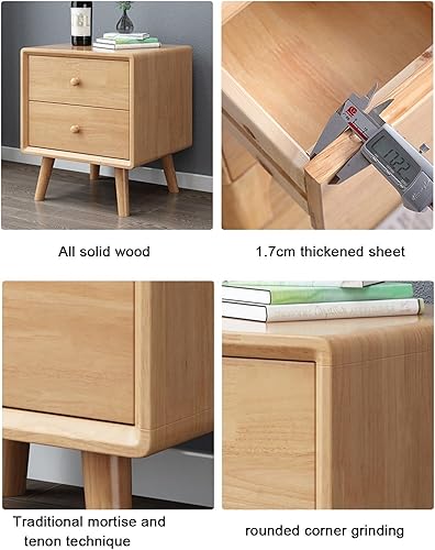 Miniatura 6 de Mesita de noche de madera maciza, mesitas de noche de 2 cajones, mesita de noche de roble, fácil montaje, acabado nogalblanco (color blanco)