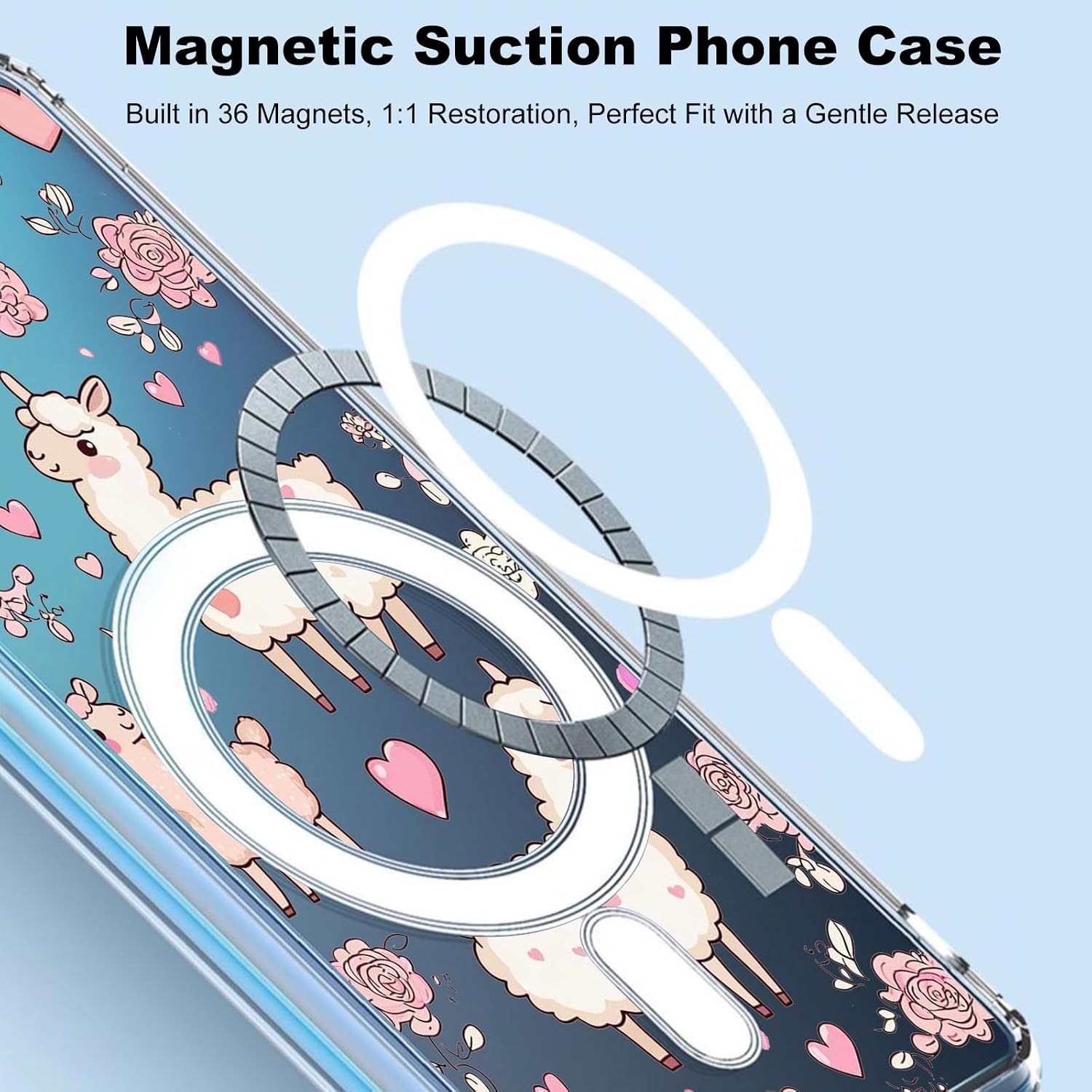 Alpaca Magnetic Case for Samsung Galaxy S23 Compatible with MagSafe Wireless Charging Cute Cartoon Design Shockproof Anti-Scratch Cover for Samsung S23 (Clear) image 4