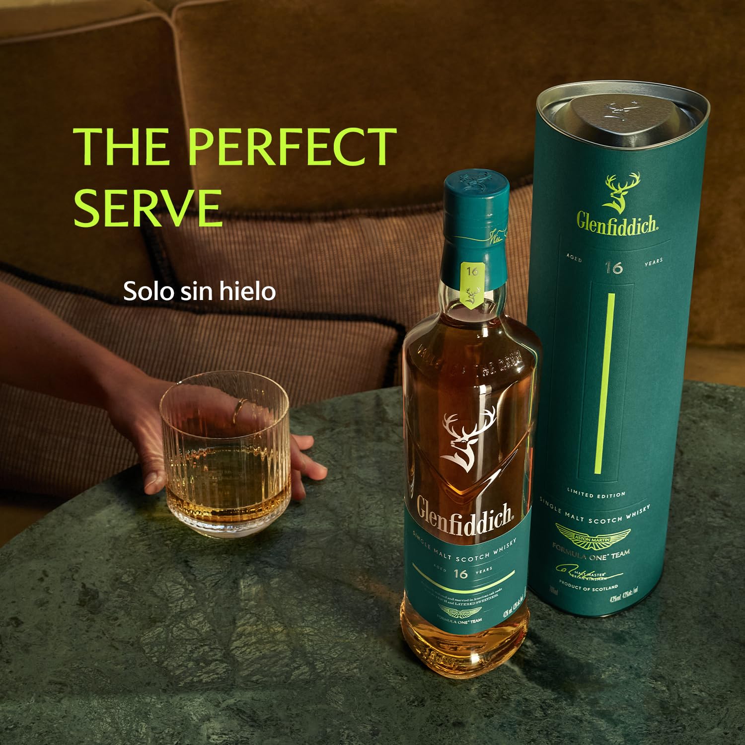 GLENFIDDICH Whisky Escocés Single Malt 16 Años, 70 cl – Edición Limitada | Intenso y complejo | Envejecido en barricas de roble americano | Colaboración Aston Martin F1® | 43% vol