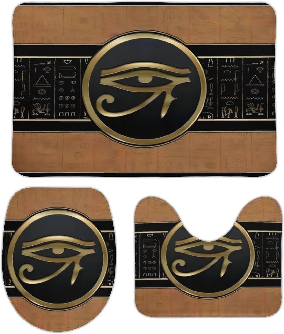 Egypt Evil Eye Egyptian Art 3-Piece Bathroom Rug Set Non-Slip Toilet Mat Absorbent Bath Rug Set Shower Mat Bathroom Special.