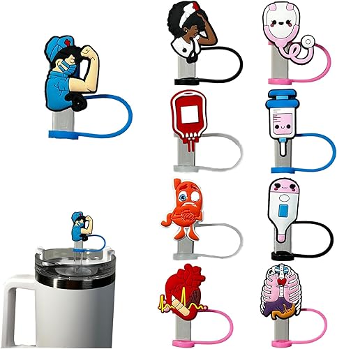 9 tapas de popote para vasos Stanley de 30 y 40 onzas, 0.4 pulgadas de ancho, bonitas puntas de silicona para cubrir popotes de silicona,