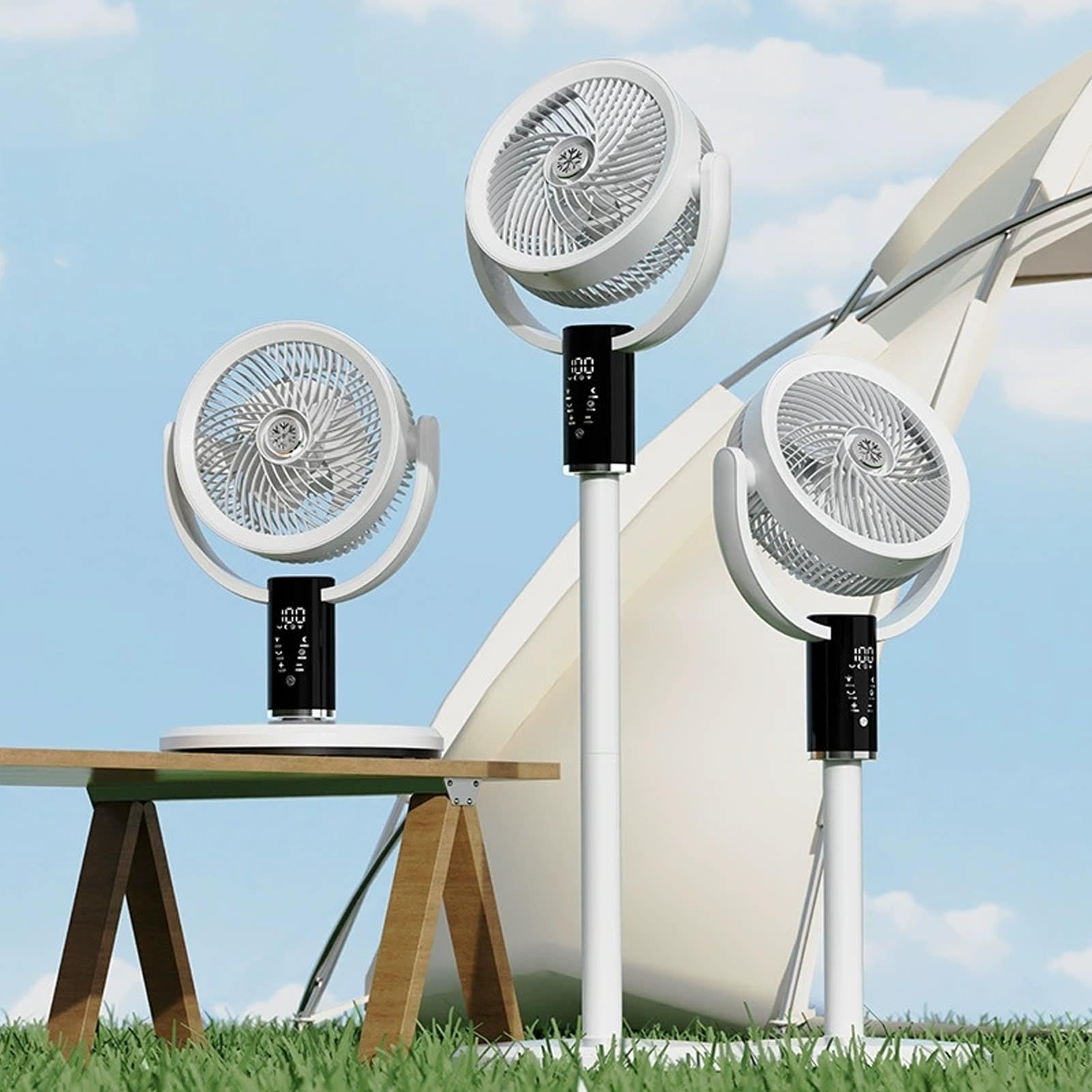 Ventilador Portátil, 8 Velocidades 3 Alturas Ajustables 12 Pulgadas Recargables Ventilador Piso Oscilante con Remoto, bajo Ruido, Luz Nocturna y Temporizador para Escritorio