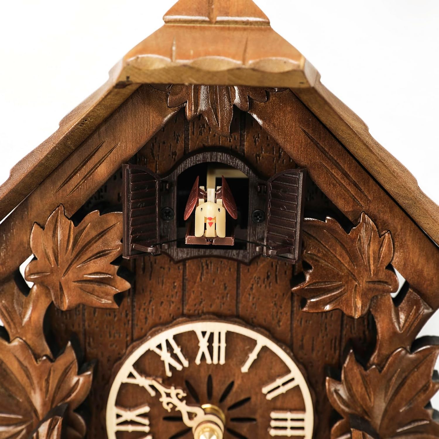 Cuckoo Clock - Traditional Black Forest Handcrafted Wooden Wall Clock, Silent Quartz Movement with Hourly Bird Song & Music for Living Room Home Decor