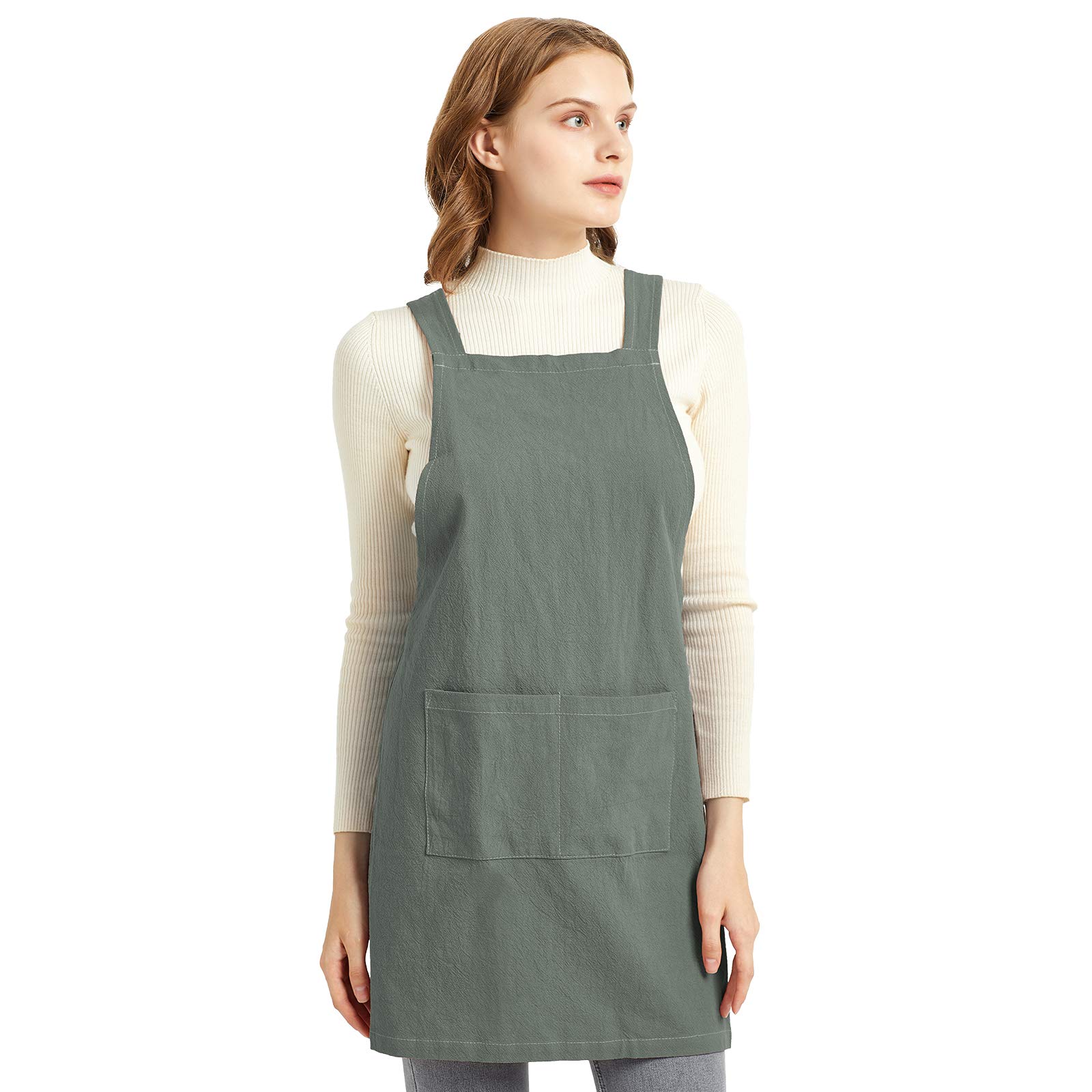 Elezay Cross Back Apron with Pockets Kitchen Cooking Chef Baker Bib Cotton Linen Criss Small