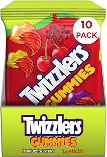 TWIZZLERS Gummy Candy Tangy Tongue Twisters, Twizzlers Candy, Good for Kids Candy, Candy Bulk Box, 182g (10 Count)