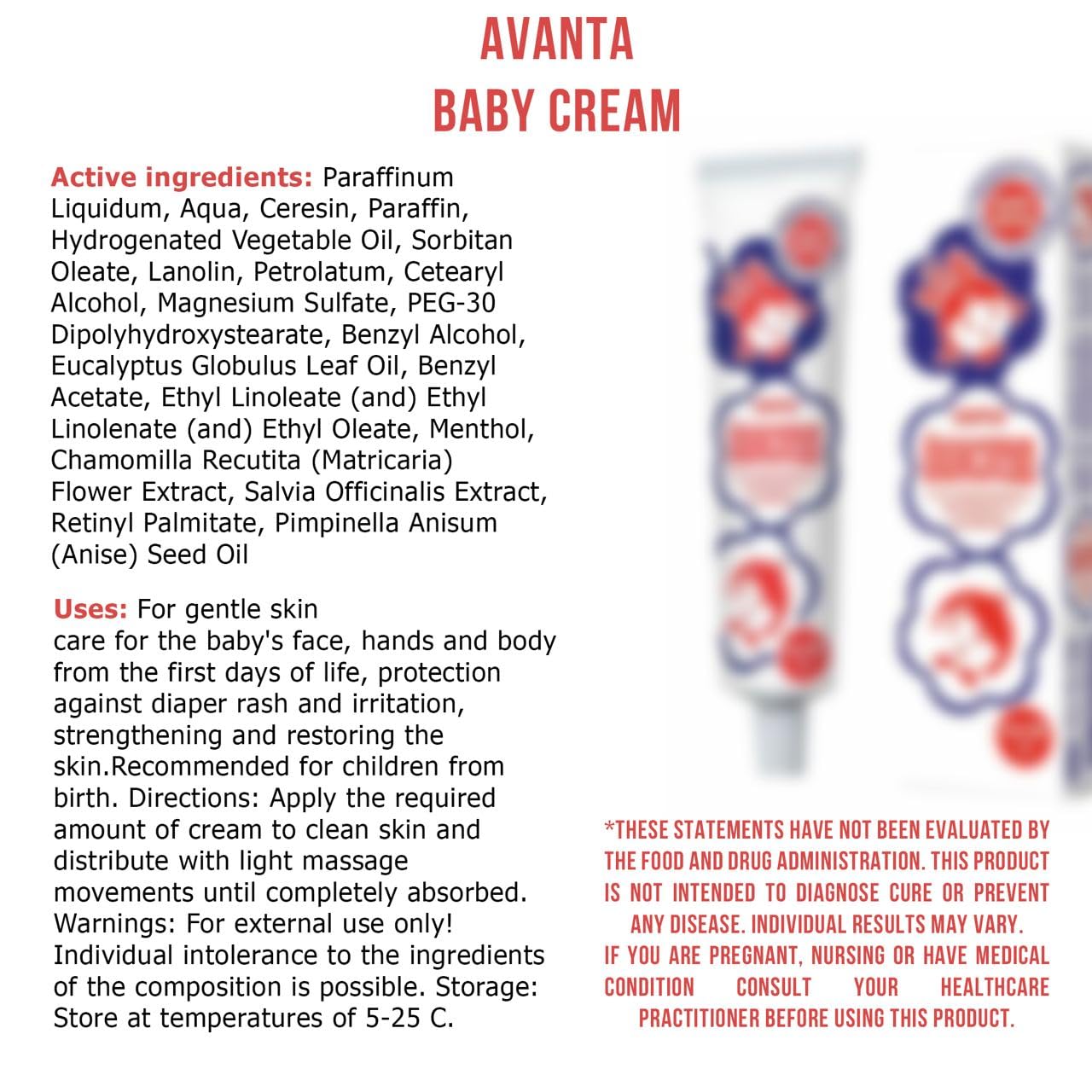 KOVCHEGART Baby Cream Detskiy ???c??? ???? Avanta ?????? with Vitamins A, F and Chamomile Extract 75 gr
