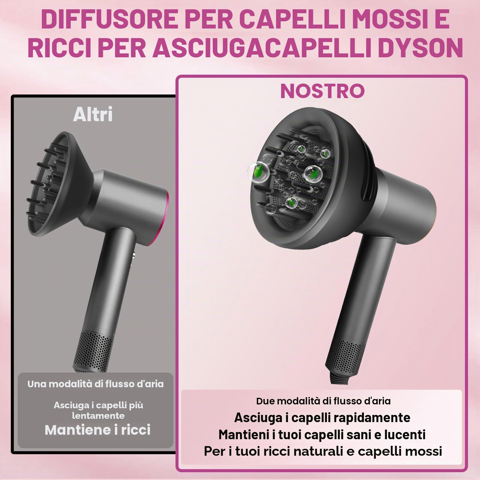 New Wave+Curl Diffusore Ugello per Dyson Supersonic Asciugacapelli HD01 HD02 HD03 HD04 HD08 HD15 HD16 Accessaries, Attachemnt Parts No 973924-01, One Tool Two Mode per capelli mossi ricci o