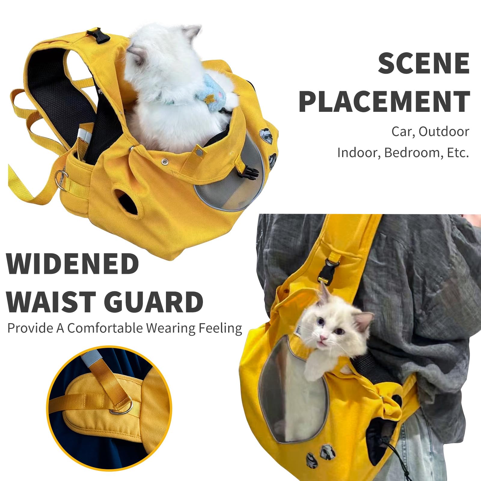 PETCUTE Borsa da trasporto per cani regolabile, tracolla ergonomica a mani libere per animali medi (10 kg max.) - Uso esterno/viaggio/metropolitana (giallo)
