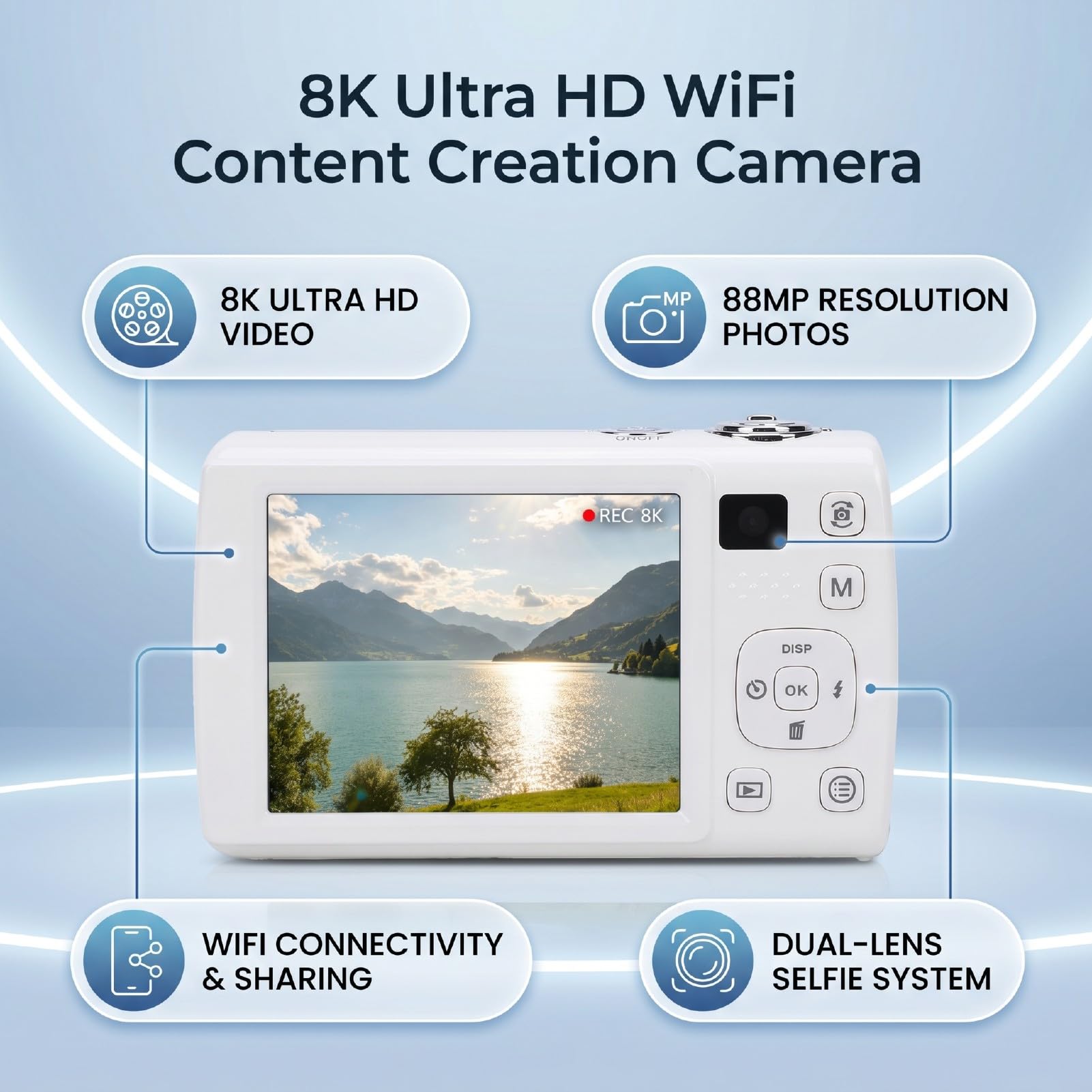 Jectse 8K-Digitalkamera, Autofokus, 48 ​​MP WiFi-Vlogging-Kamera mit Doppelobjektiv, 16-fachem Zoom, Touchscreen-Stabilisierung, Blitzlicht für Reise-Selfies