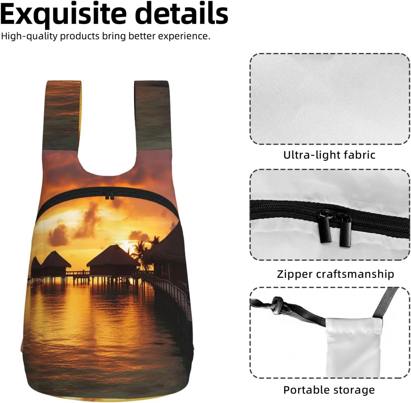 Tahiti Resort Sunset Peel Backpack - Lightweight 16L Foldable Hiking Daypack Packable Back Pack Travel Bag Zipper image 5