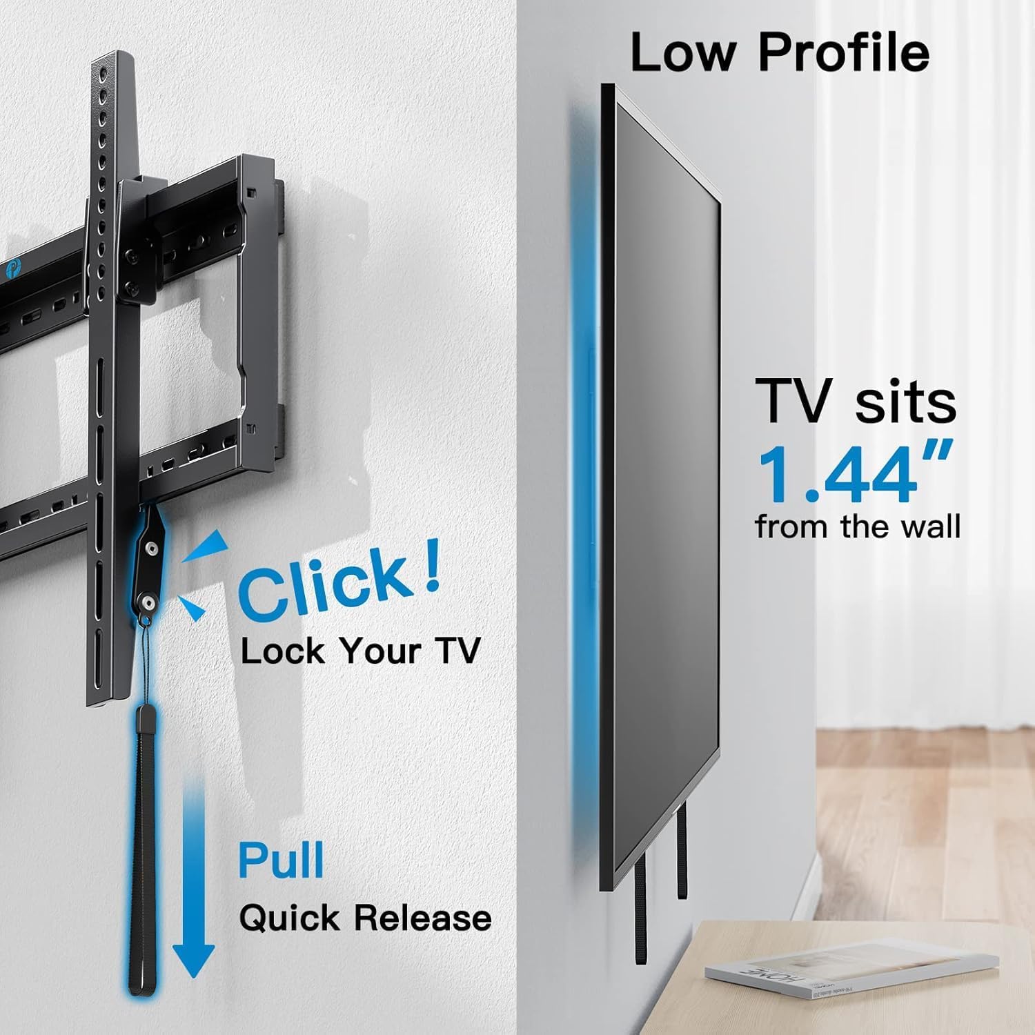 Pipishell Tilt TV Wall Mount Bracket Low Profile for Most 37-90 Inch LED LCD OLED Plasma Flat Curved TVs, Large Tilting Mount Fits 16"-24" Wood Studs Max VESA 600x400mm Holds up to 132lbs