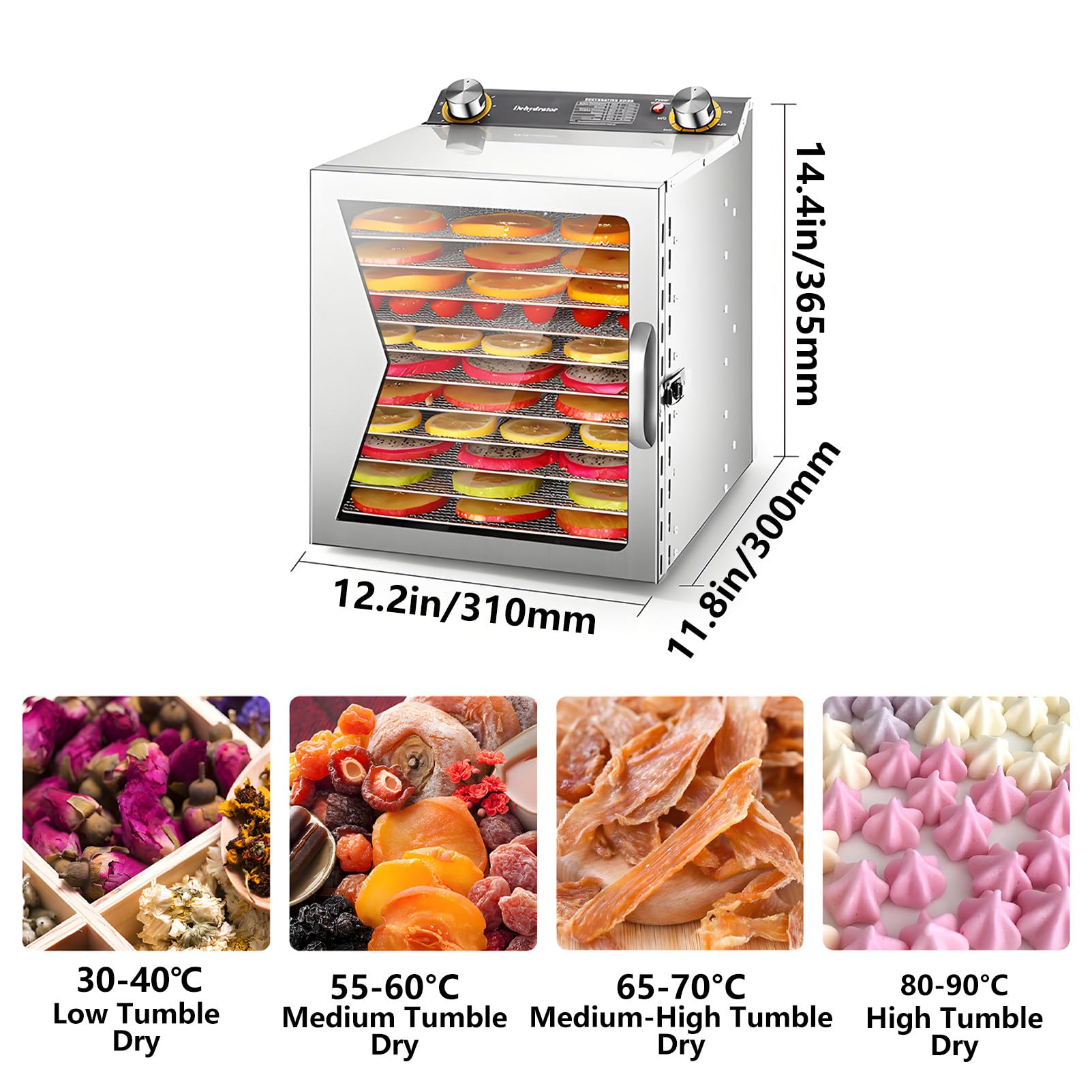 Suszarka Liofilizacyjna 400 W/800 W Suszarka do Żywności ze Stali Nierdzewnej Czas 0-12 Godz Regulacja Temperatury 30-90°C Liofilizowane do Owoców Warzyw Mięsa Owoców Morza 12-layer