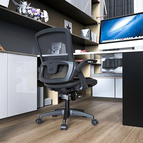 Miniatura 2 de Silla de oficina de malla ergonómica giratoria para el hogar, cómoda silla de computadora moderna negra con soporte lumbar ajustable, cómoda silla