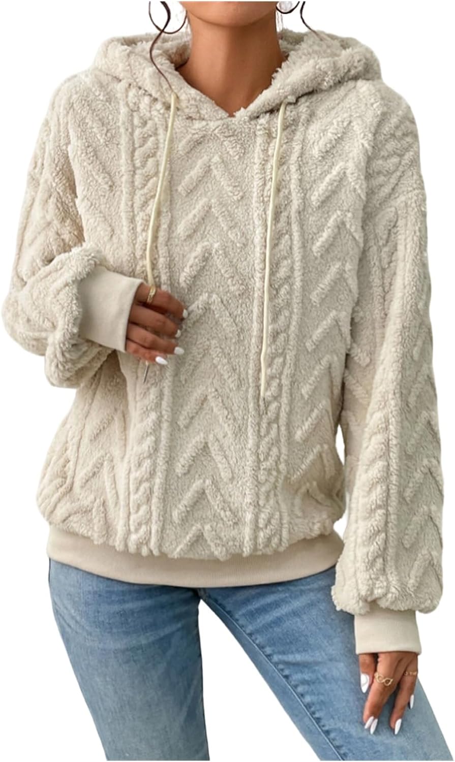 Oversized Hoodie For Women Cable Knit Fuzzy Pullover Sherpa Hoodies Fleece Winter Warm Y2k Sweatshirts Clothes