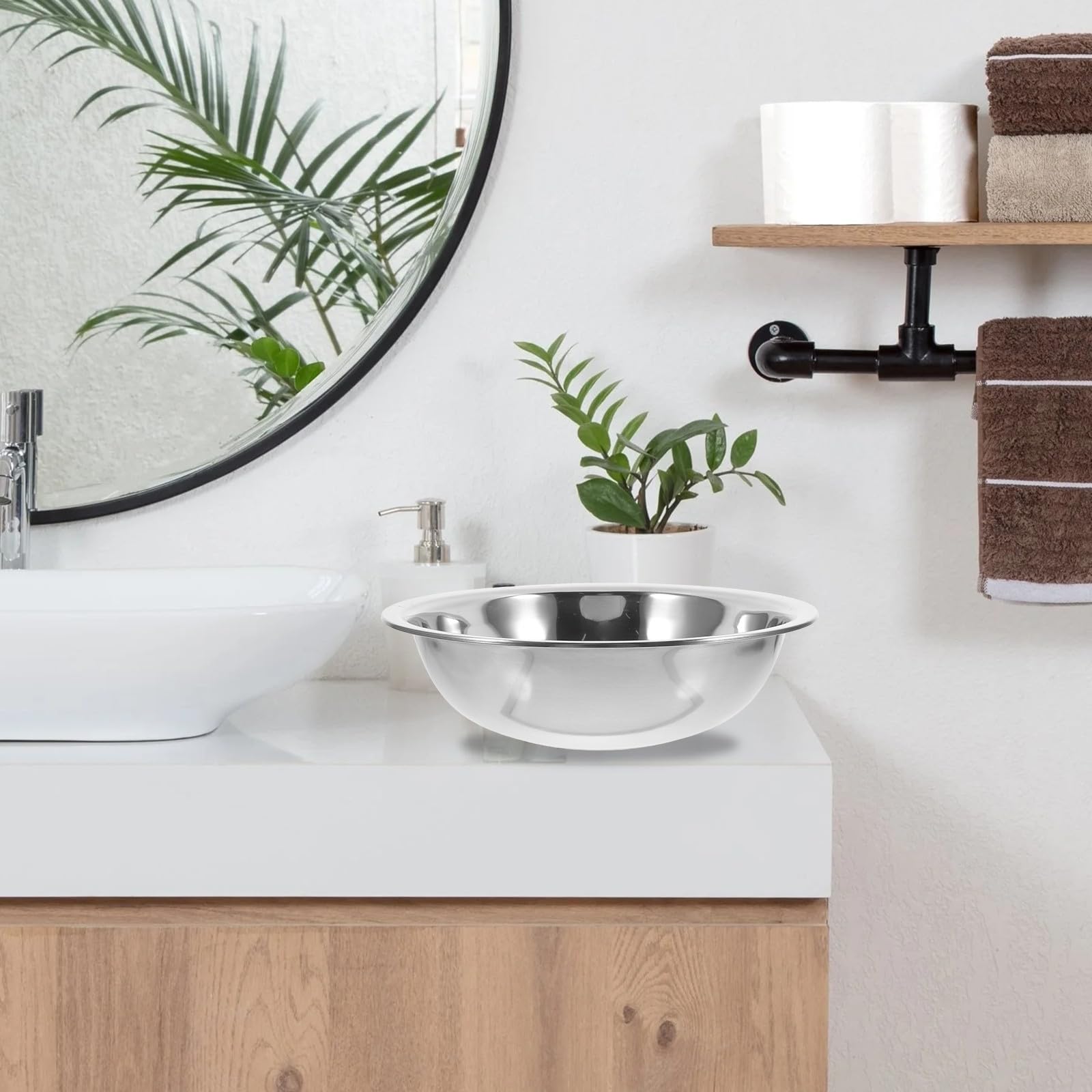 Lavabo Portátil de Acero Inoxidable para Lavar los Pies Cara, Diseño Multifuncional y Elegante 29 Cm de Diámetro, Adecuado para Viajes y Uso Diario