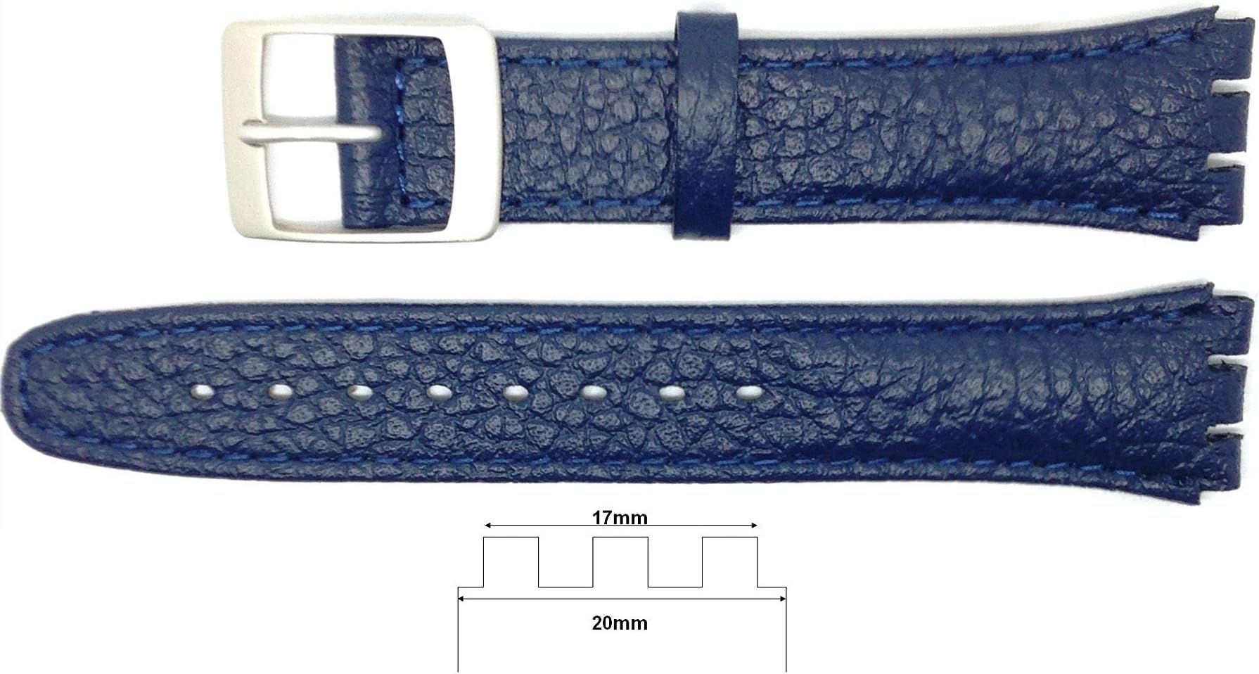 New 17mm (20mm) Sized Genuine Leather Strap Compatible for Swatch® Watch - Ink Blue - 400JJ20