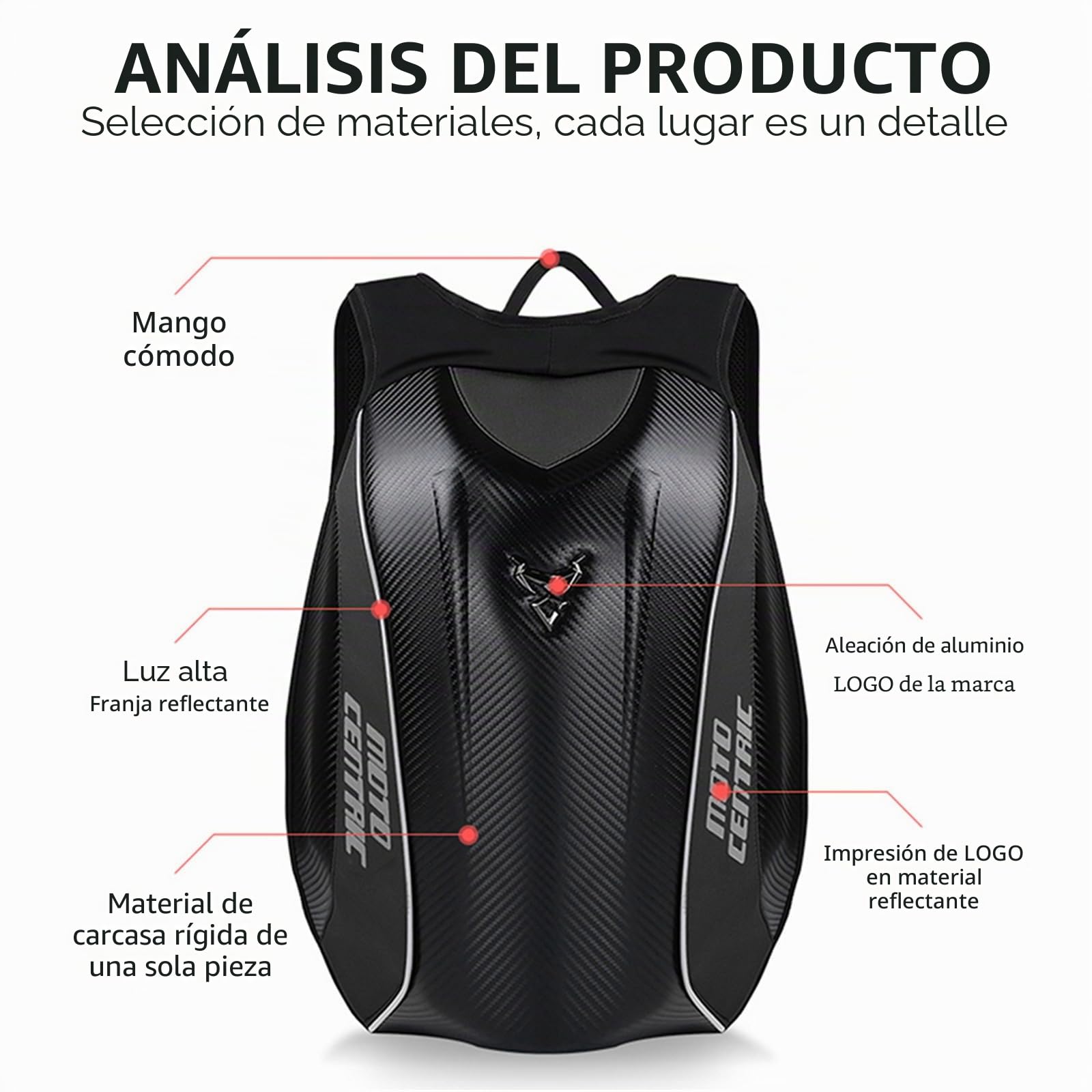 Mochila para casco de motocicleta de 48 L, impermeable, de fibra de carbono, rígida, reflectante, maleta para motocicleta