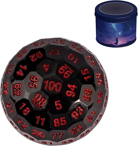 Dados D100 mejorados, dados poliédricos individuales de 100 caras D100 D100 de 1.776 pulgadas, dados de juego D&D D100, cubo de 100 caras con lata