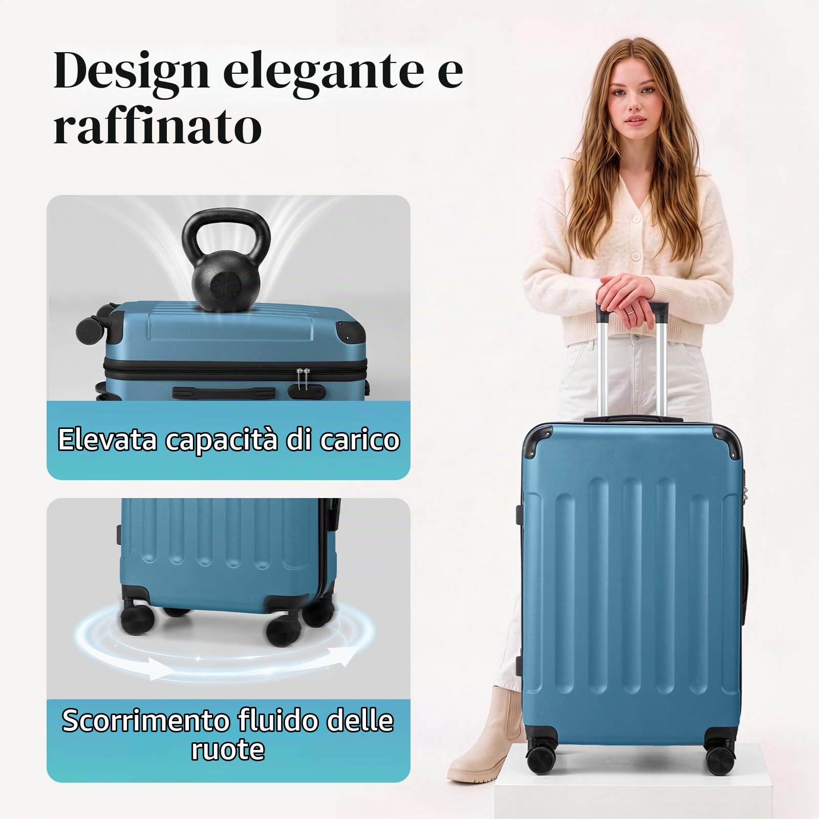 LALAHO Kofferset 4 teilig Hartschale mit verstärkten Ecken (Navyblau) | Reisekoffer mit Rollen Groß, Koffer Set 4 Stück aus ABS, Handgepäck