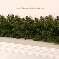 Vista 4 de Guirnalda de Navidad de 9 pies preiluminada con 50 luces, enchufable, para repisa de chimenea/escalera/interior/exterior, guirnalda de Navidad verde