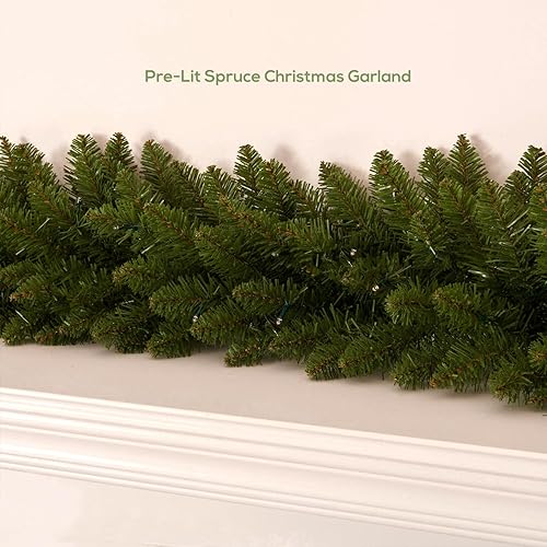 Miniatura 4 de Guirnalda de Navidad de 9 pies preiluminada con 50 luces, enchufable, para repisa de chimenea/escalera/interior/exterior, guirnalda de Navidad verde