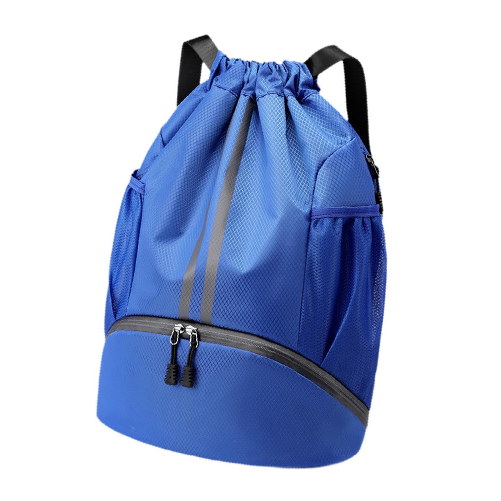 nivaa drawstring backpack daypack sturdy basketball bag for hiking travel climbing blue