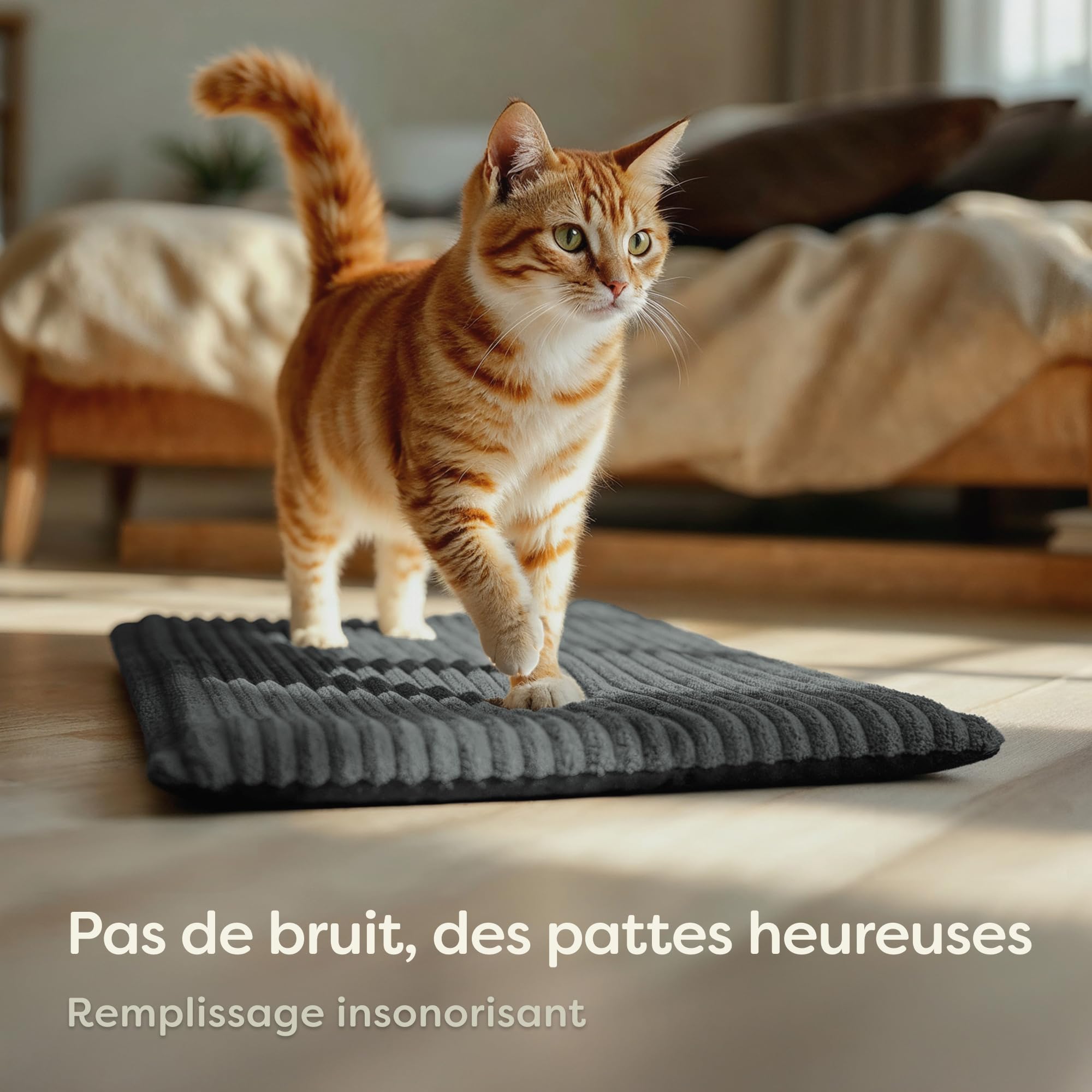 Knupis Tapis Auto Chauffant Chat 60x45 cm – Doux et Anti Bruit – Housse Lavable – avec Dessous Antidérapant – Gris