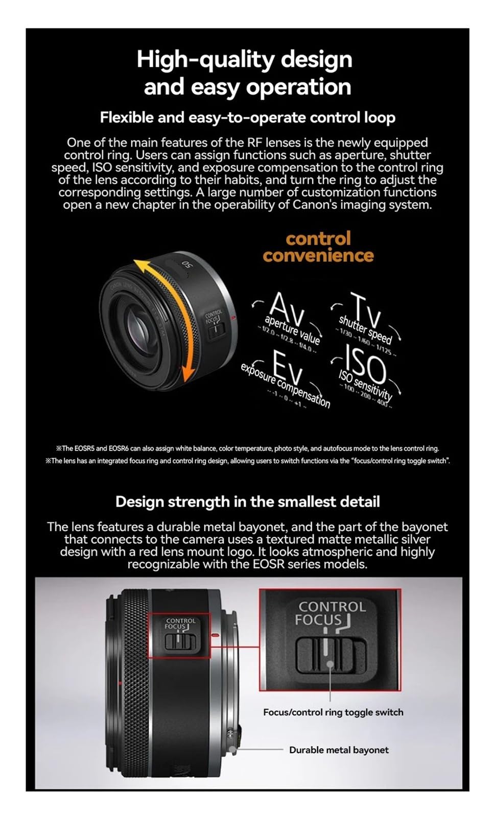 Compatible con Canon, 50mm F1.8 RF Lente Fija Full Frame