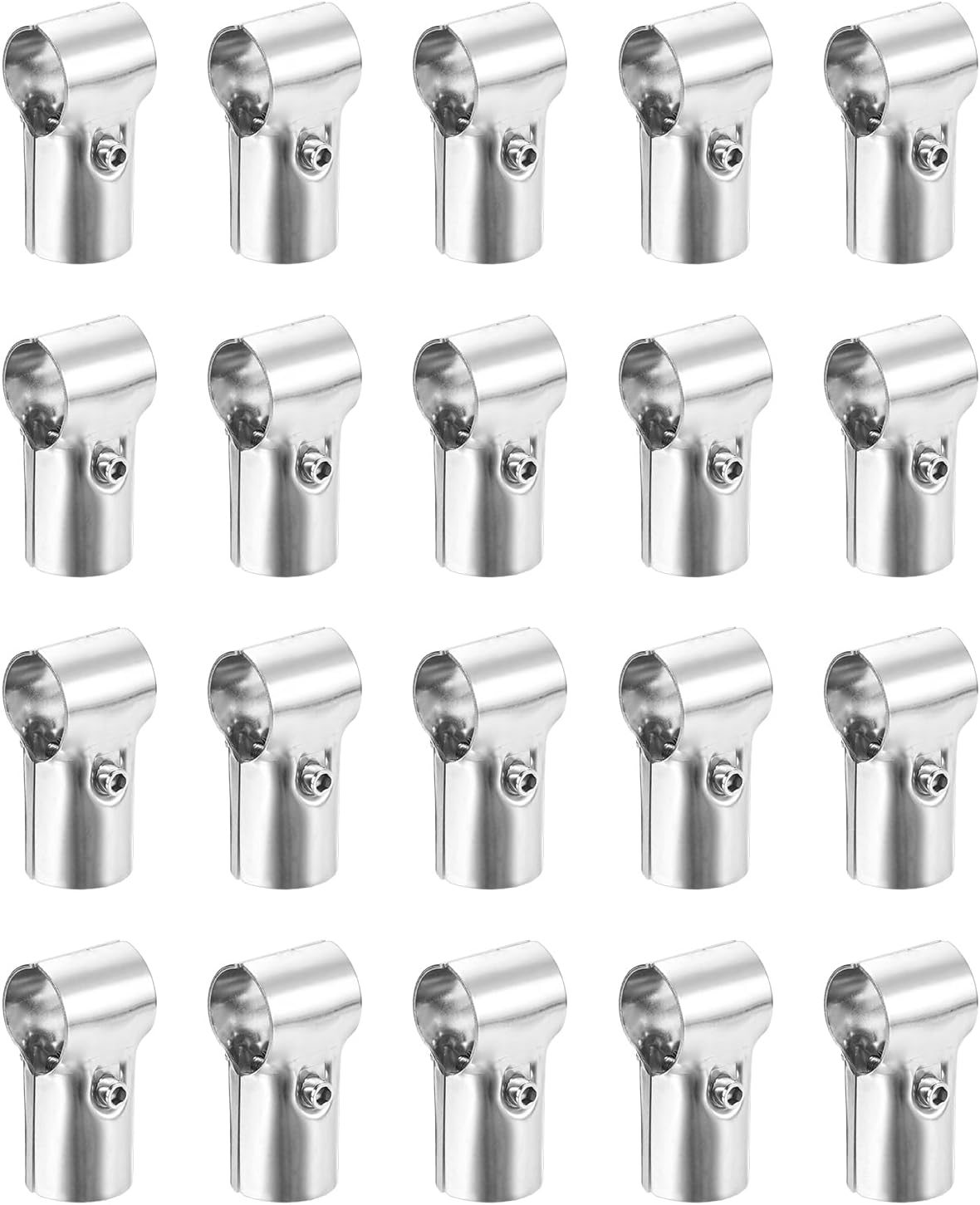uxcell Structural Pipe Connector Joint Pipe Clamps 180 Degree 2 Way, 20 Set Stainless Steel Corner Fitting End Rails Clamp Fit OD 1-1/4 inch (31.75mm) Tube, Silver