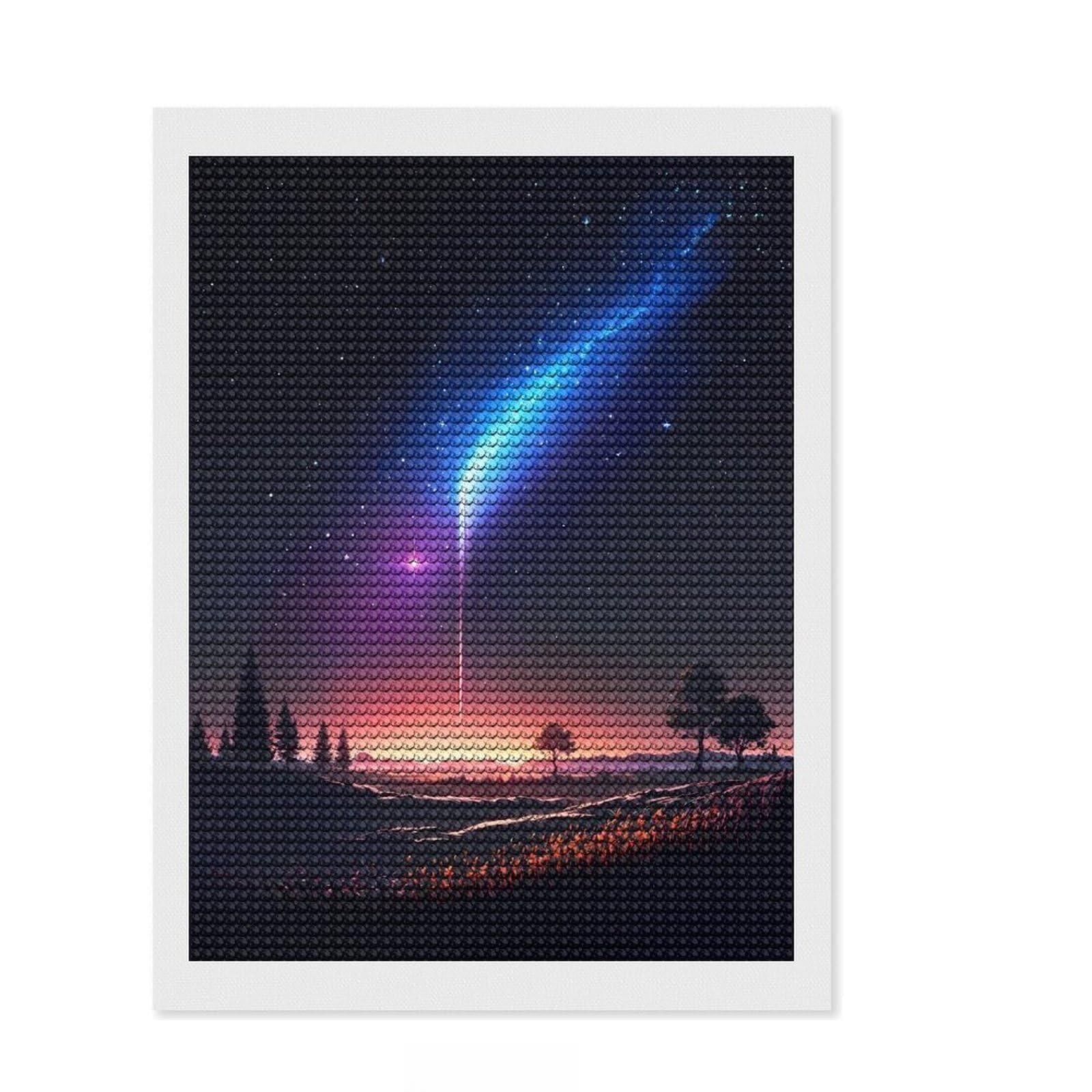 Junmoney Shooting Star Night Sky Diamond Painting Set 12"x16", Sparkling Round Gems, Satisfying Creative Project, Fun Craft Experience, Office Decor