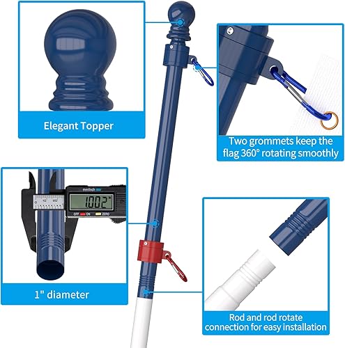 Miniatura 3 de ZMTECH Mástil de bandera  Soporte mejorado, bastones de bandera de acero inoxidable de 6 pies para exteriores de casa, residencial o comercial, kit