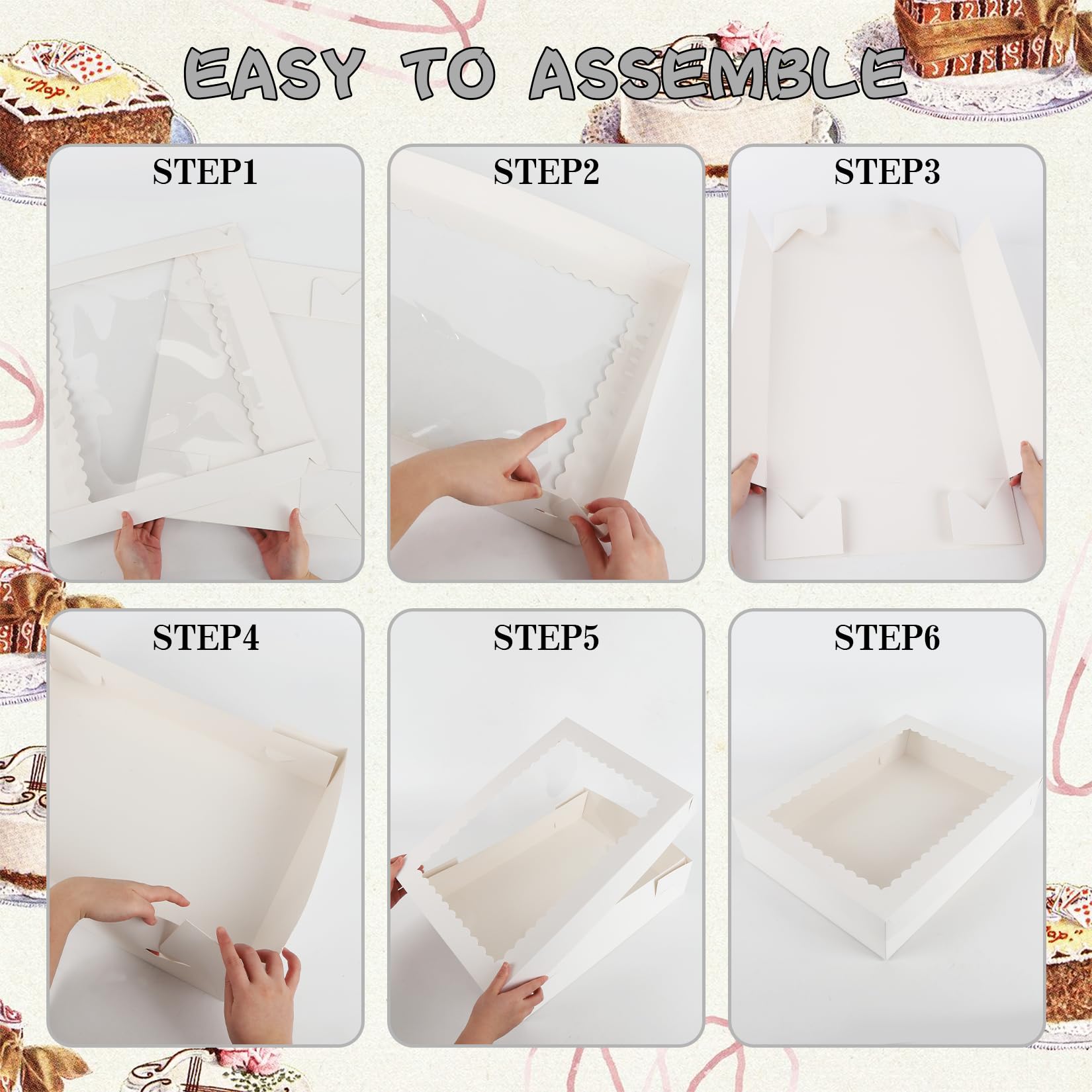 10 juegos de cajas rectangulares para tartas de 19 x 14 x 4 pulgadas con tablas, cajas de panadería grandes blancas con ventana para pasteles, donas, cupcakes, paquete de pastel