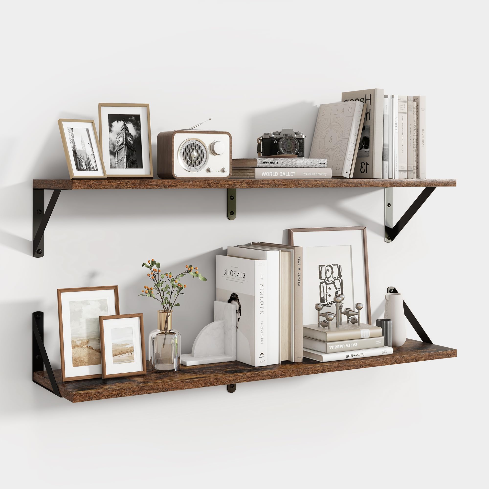 axeman floating shelves for wall 32 inch | 31.5w x 8d rustic wood floating shelves set of 2 | 8 inch deep wall shelves for bathroom kitchen living room | bookshelf display shelves