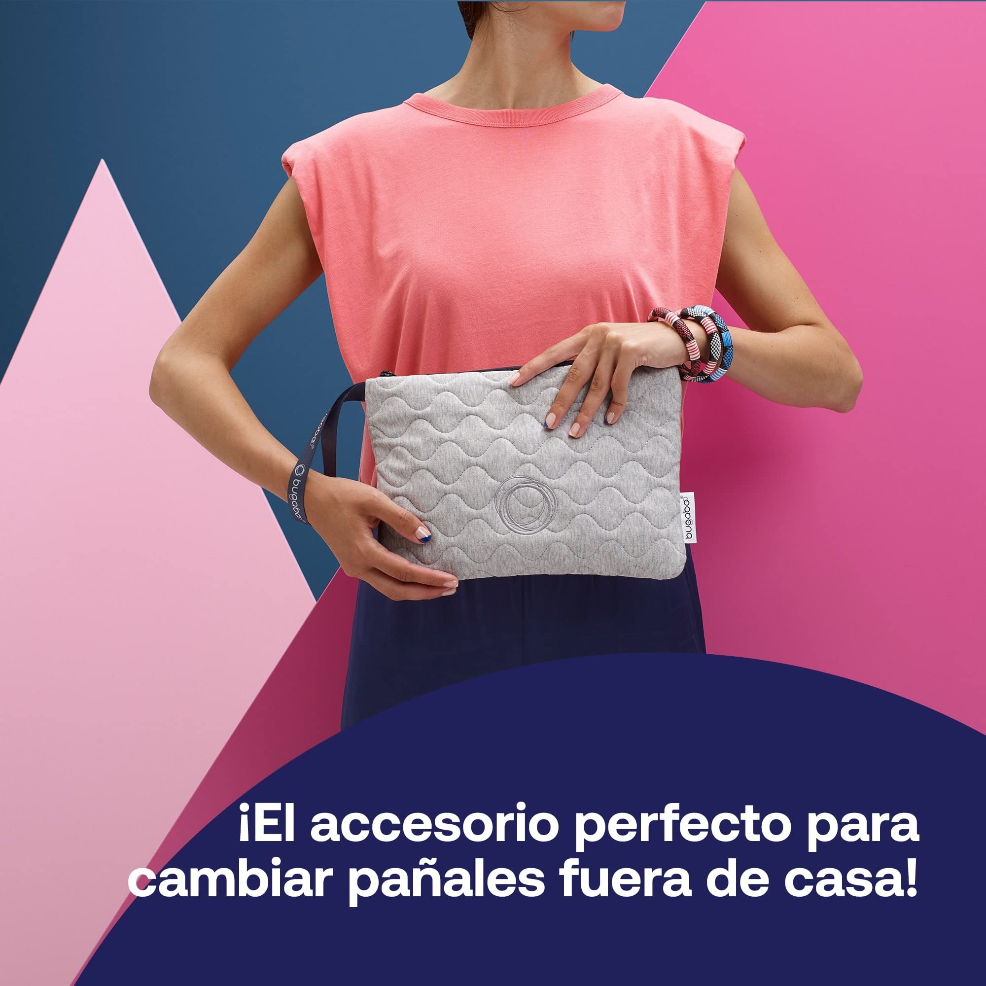 Bugaboo Bolso de Mano con Cambiador Acolchado Extraíble, Impermeable y Fácil de Limpiar para Cambiar Pañales Fuera de Casa en Light Grey Mélange