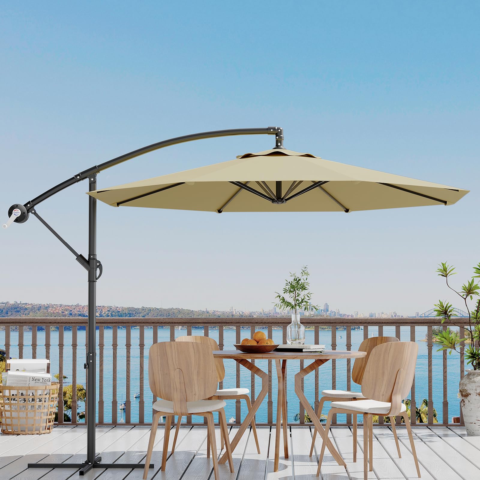 GarveeLife Sonnenschirm Ø 300 cm, Ampelschirm mit Kurbel | Sonnenschirm mit Ständer & Windschutz | Gartenschirm UV-Schutz wasserdicht | Kurbelschirm für Terrasse & Balkon