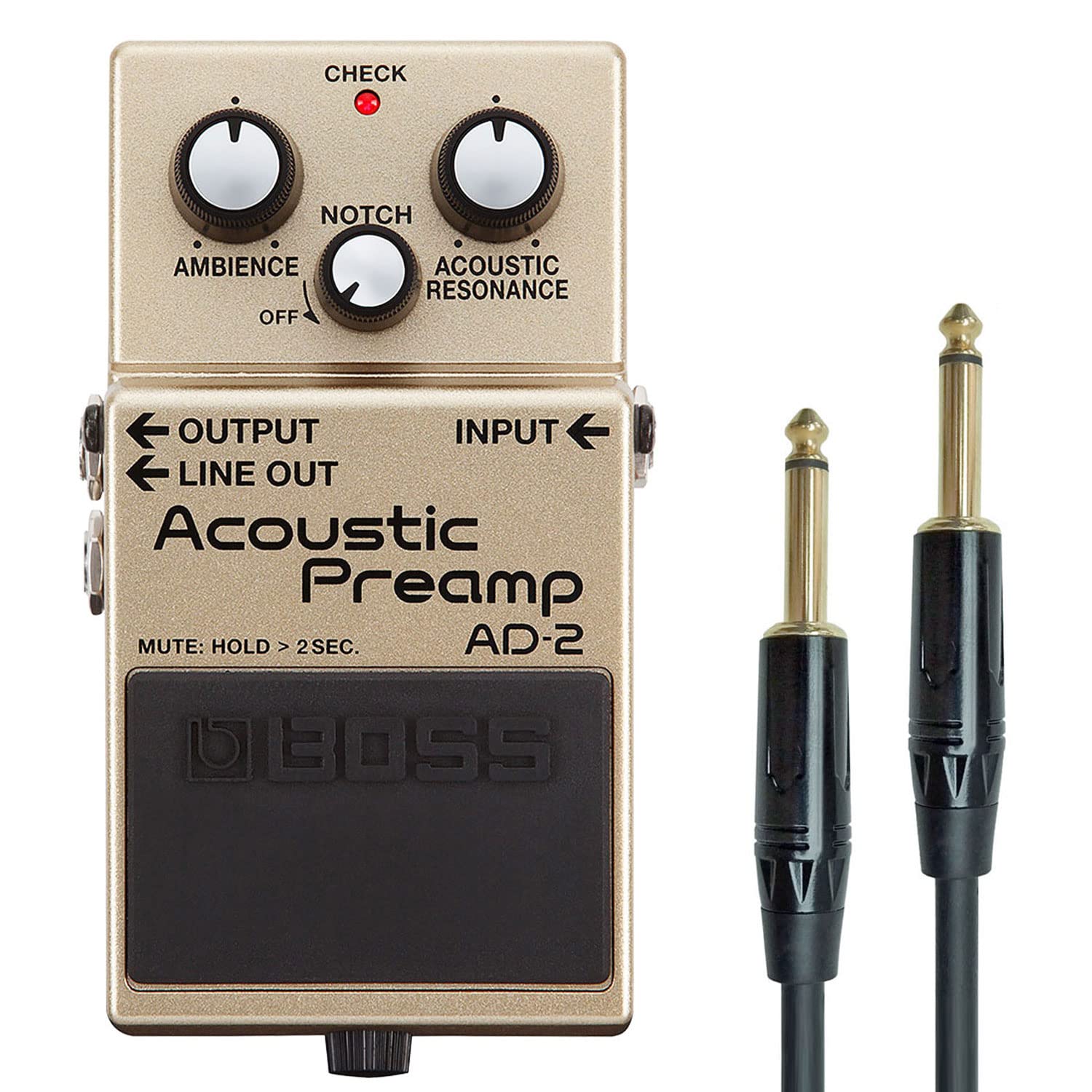 Boss AD-2 Acoustic Preamp Pedal Effektgerät für Akustik-Gitarre + keepdrum Klinkenkabel