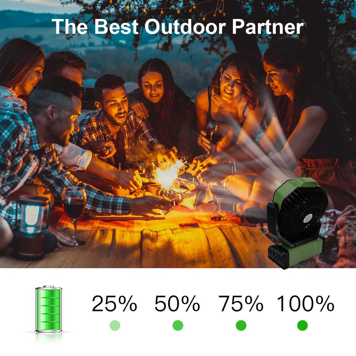 ELZO Ventilatore da Campeggio con Luce LED, 20000mAh Ventilatore da Tavolo con Telecomando e Gancio, Ventilatore Portatile Ricaricabile con Rotazione 270°, Ventola USB per Casa Esterno Campeggio Tende
