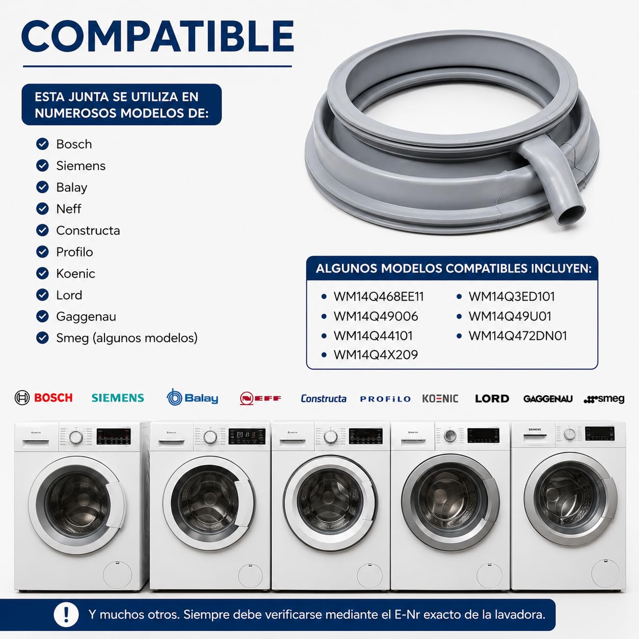 CABLEPELADO Goma puerta lavadora,Goma de Escotilla,Junta de goma para lavadora,Compatible con Bosch Siemens Balay Constructa iQ500 iQ300 Maxx 6 VarioPerfect Avantixx Serie 6 para 686004 00686004,Gris