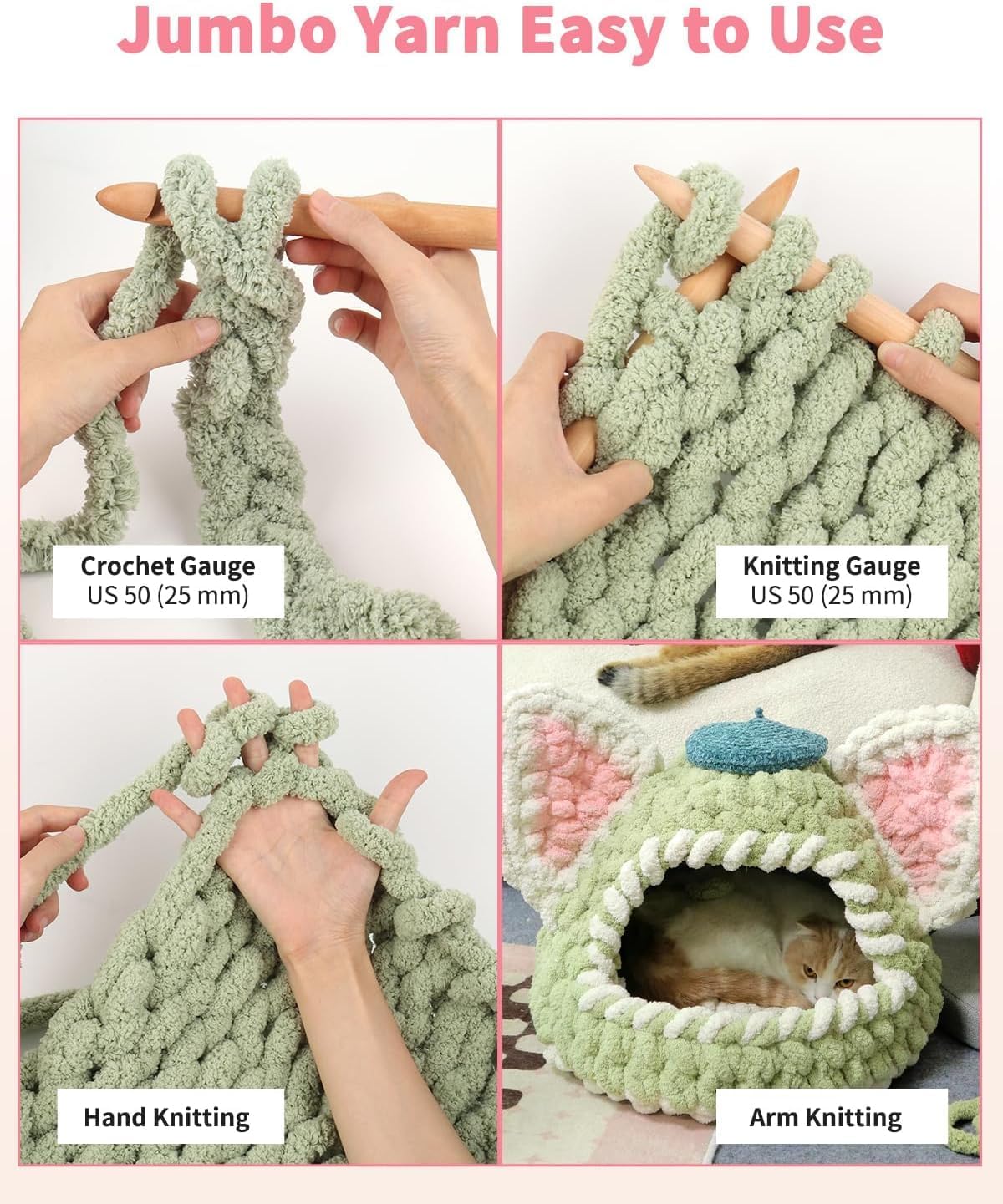 Aeelike Thick Chunky Yarn Blanket, #8 Matcha Green Extra Jumbo Chunky Yarn for Hand Knitting, Super Bulky Soft Fluffy Chenille Big Yarns No Knots for Finger Knit Crocheting, 8 Pack (200 yds 64 oz)
