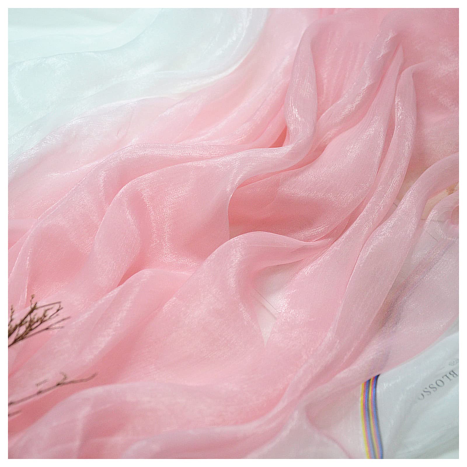 Voile fabric Kam Silk Crepe Gradient Printed Chiffon Fabric 140cm Wide Sold By The Meter For Skirt Clothing Handmade(Color:Cherry blossom powder gradient white)