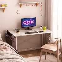 ODK Kompakt Íróasztal, 100 x 48 cm Számítógépasztal Fejhallgató Tartóval, Fehér Munkaasztal Kis Terekbe, Otthoni Iroda Asztal 5