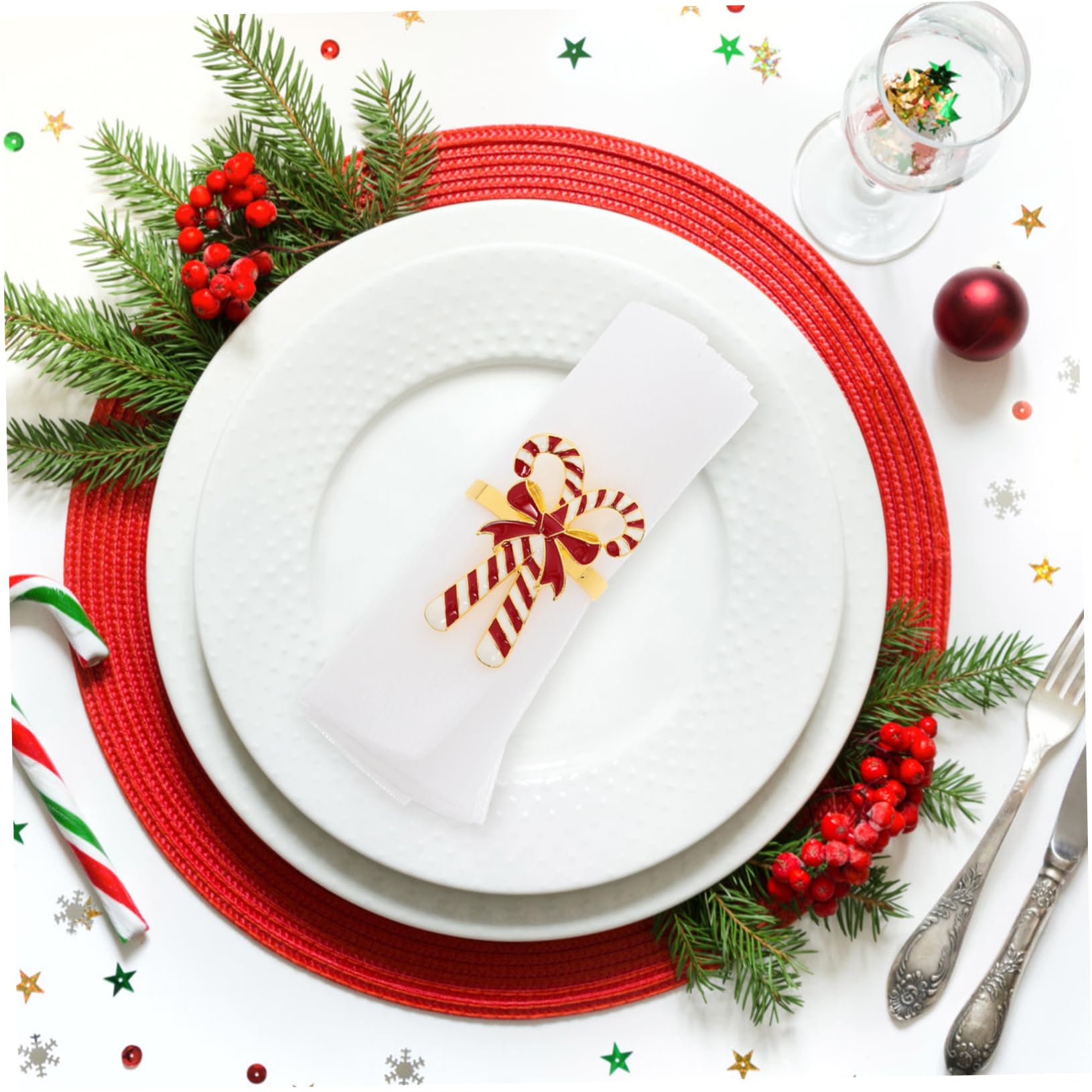 COLLBATH Set 4 Pezzi Anelli Portatovagliolo Natalizi in Lega Fiocco Decorativo, Pratici e Unici per Decorazioni Festive da Tavola Durante Feste di Natale