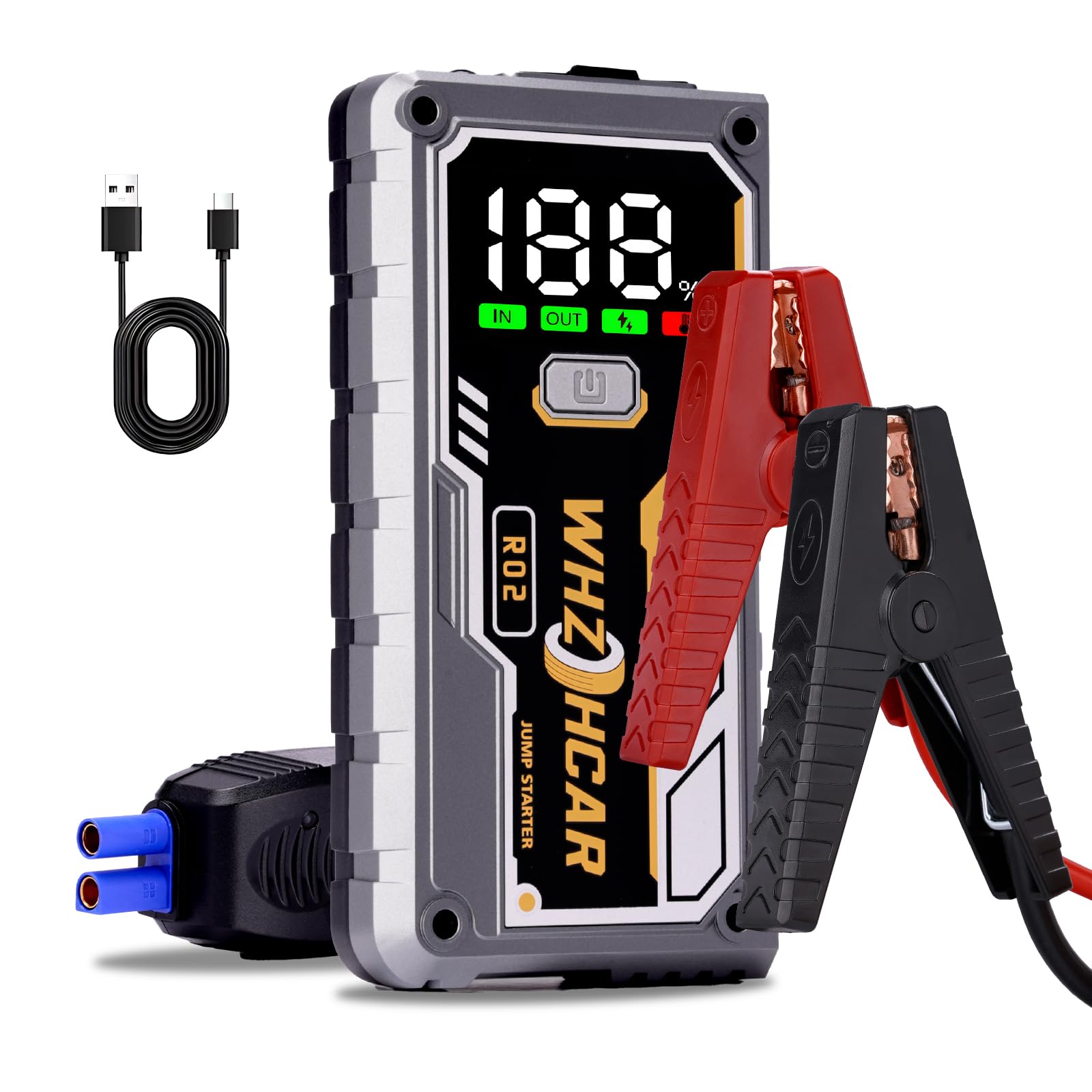 Portable Car Jump Starter 5000A Car Battery Jump Starter 12V 22000mAh Car Jump Starter for 8L Petrol or 6L Diesel with Smart Cables, LED Flashlight and LCD Screen