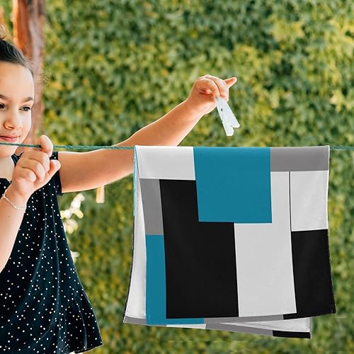 Miniatura 4 de Juego de 2 toallas de mano geométricas azules y grises para baño, toallas de cocina absorbentes de microfibra abstractas en blanco y negro, toallas