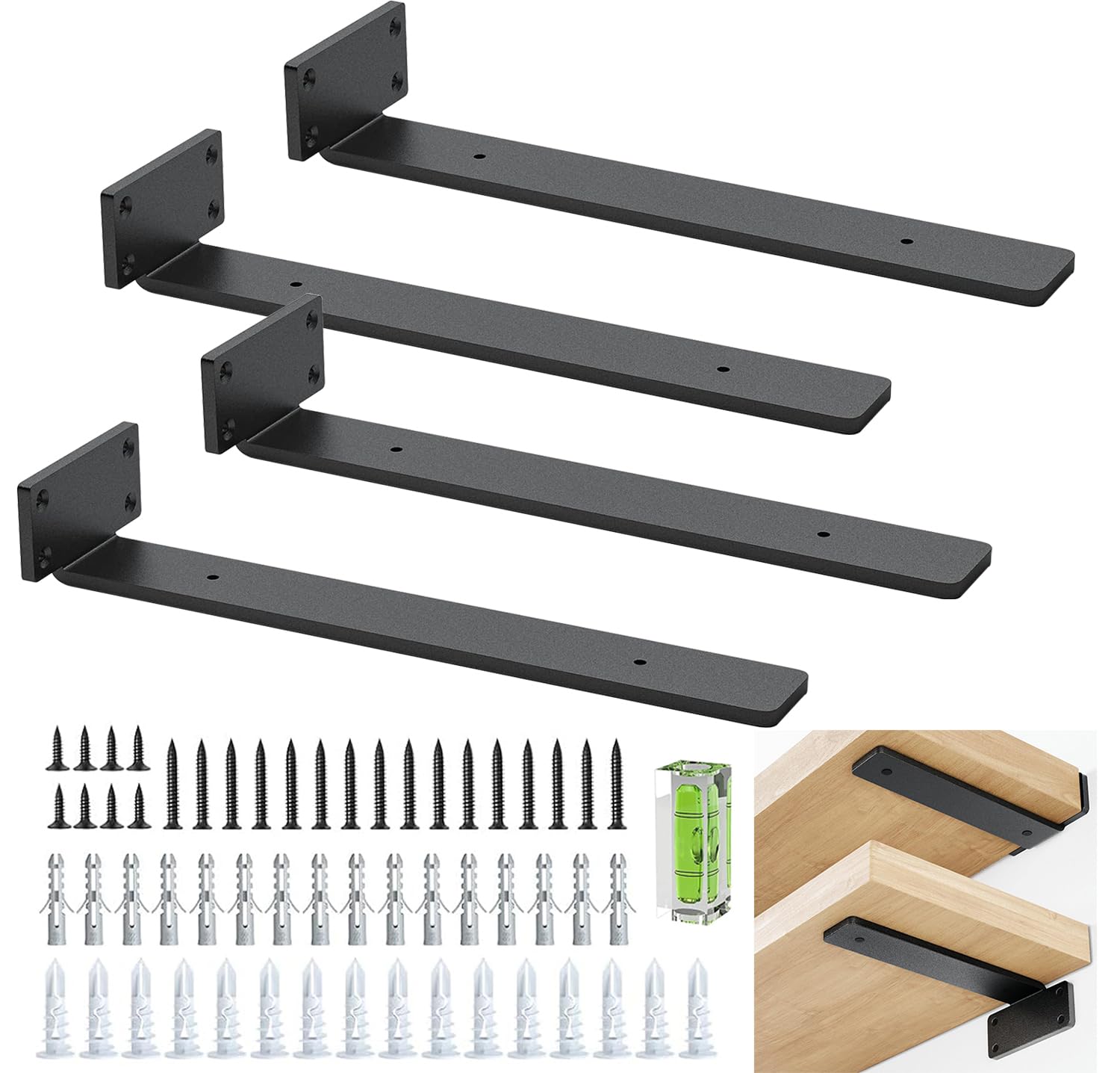 Soporte Encimera Flotante Metal 2 Soportes Para Estantes De 16 Pulgadas - Metal Resistente, Negro | Para Encimeras, Chimeneas, Gabinetes Soportes Estante