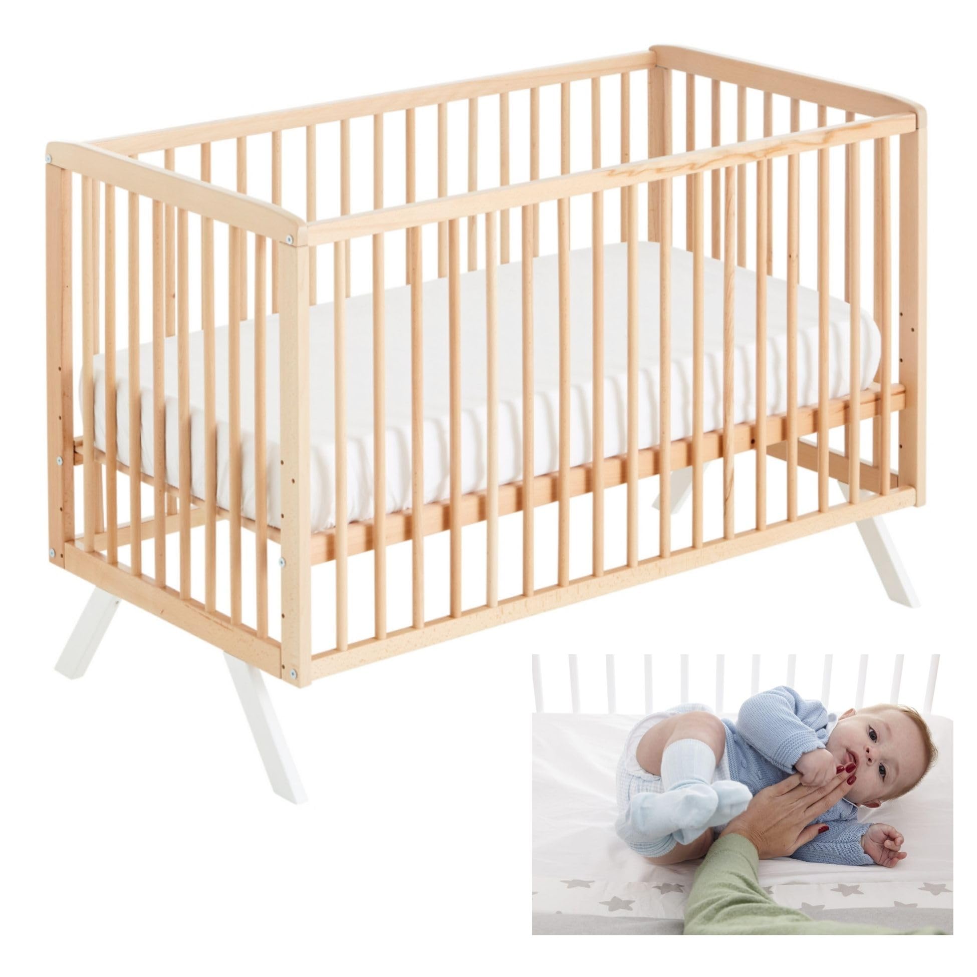 Cuna Colecho de Bebé Koala Estilo Nórdico Natural 120x60 cm, de Madera de Haya, con Kit Colecho Incluido CoolDreams