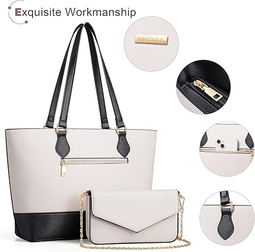 Miniatura 8 de Bagsure Juego de bolsos de mano, juegos de bolsos para mujer, bolsa de mano, 4 piezas, juego de bolso con bolsa de mano, bolsa de hombro, negro y