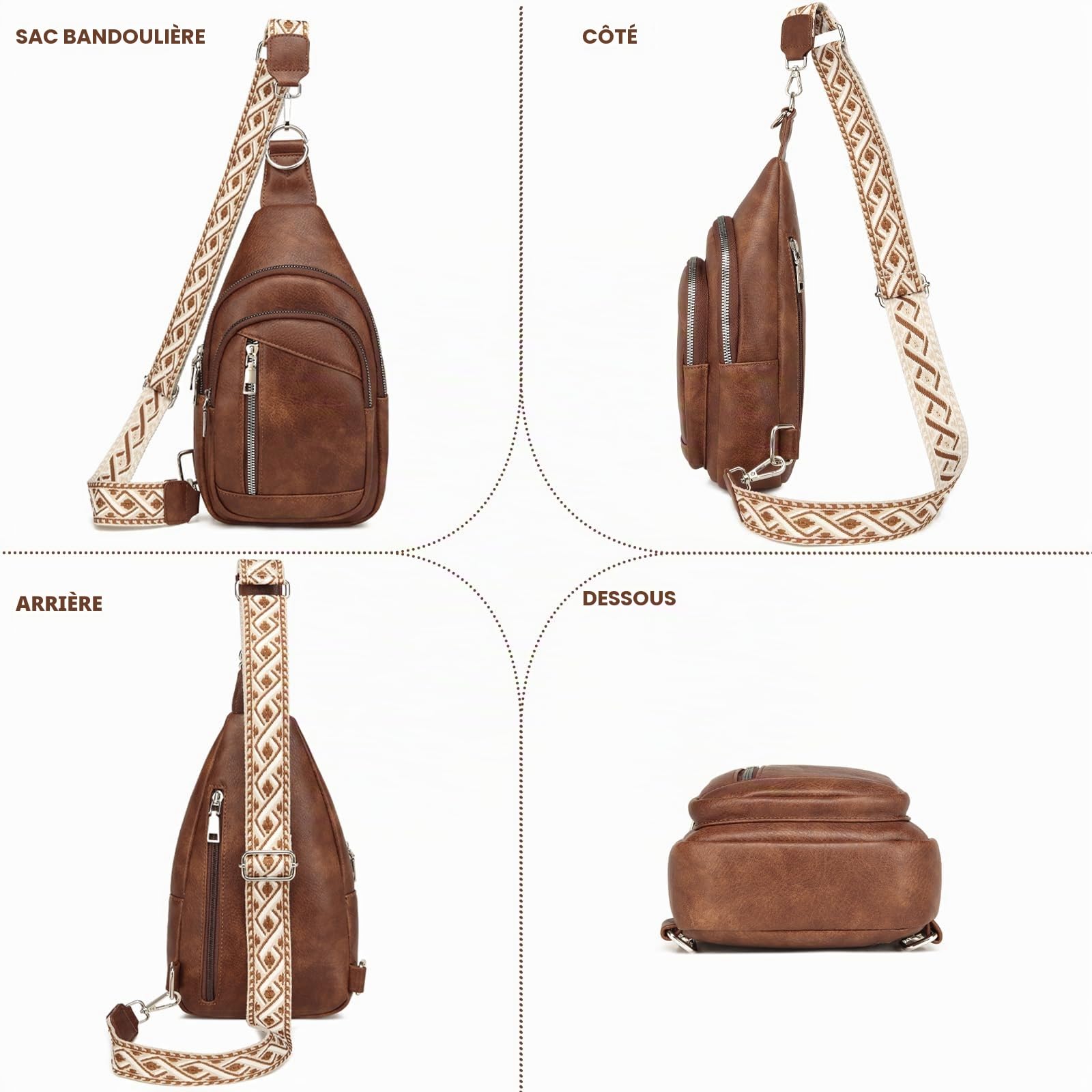Travistar 2 en 1 Sac de Poitrine Femme Sac à Dos Pochette Banane Sacs Bandoulière Femme PU Cuir avec 2 Sangles Amovibles et Réglable, Petit Sacoche de Sport a Main